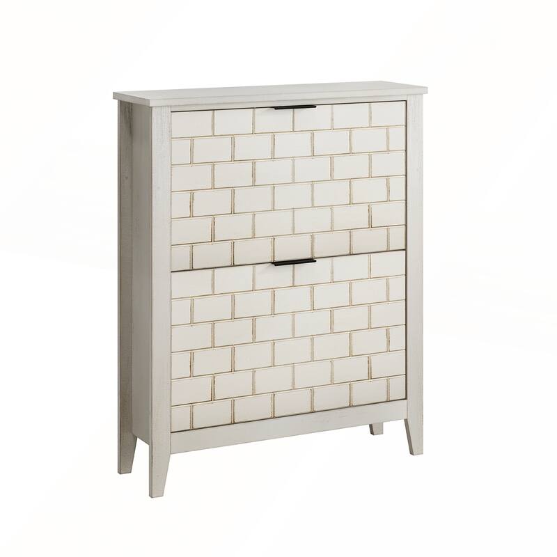 Retro White Shoe Storage Cabinet with 2 Flip Drawers for Hallway and Entryway