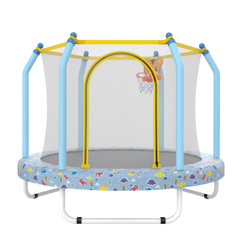 55-inch Trampoline for Kids Indoor & Outdoor Small Toddler Trampoline with Basketball Hoop