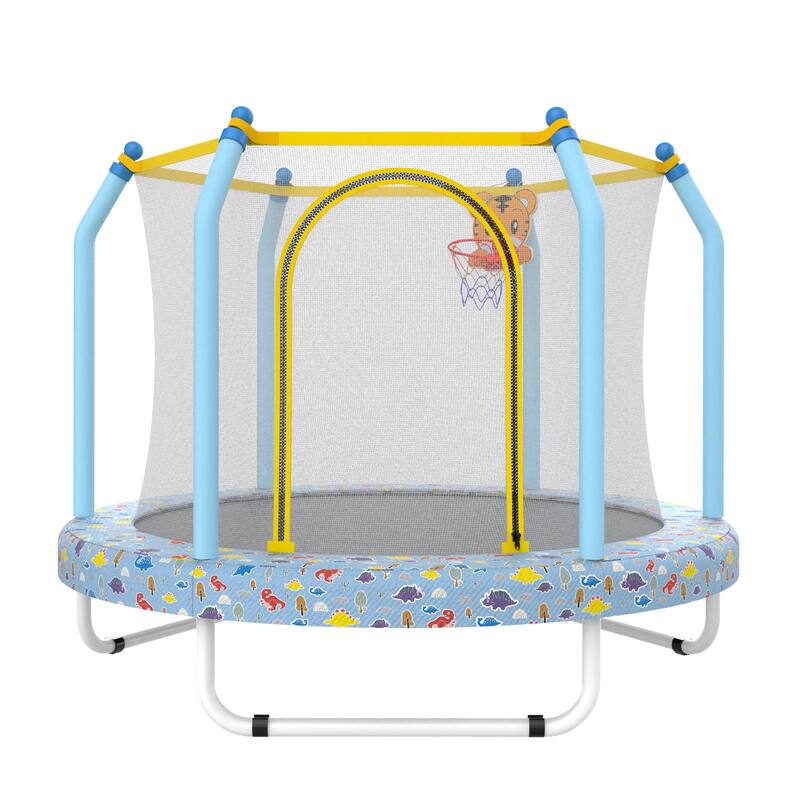 55-inch Trampoline for Kids Indoor Outdoor Small Toddler Trampoline with Basketball Hoop - Multi