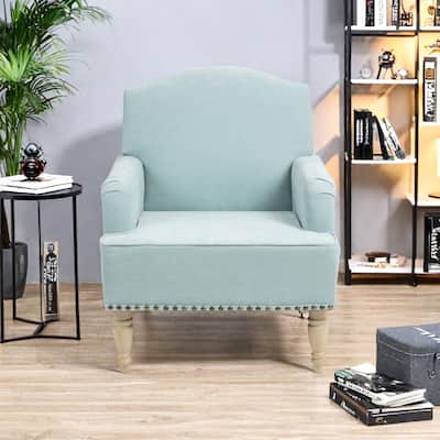 Sage Fabric Modern Accent Chair with Retro Wooden Legs, Nailhead Trim, and High-Density Foam Cushion