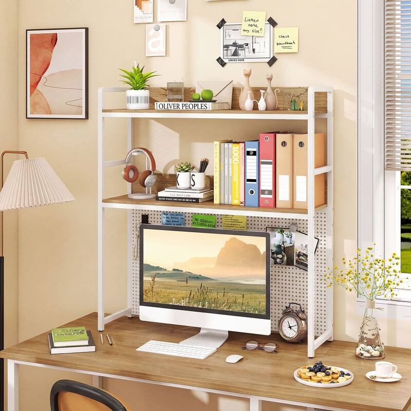 Gymax 2-Tier Countertop Desktop Bookshelf w/ Metal Pegboard 2