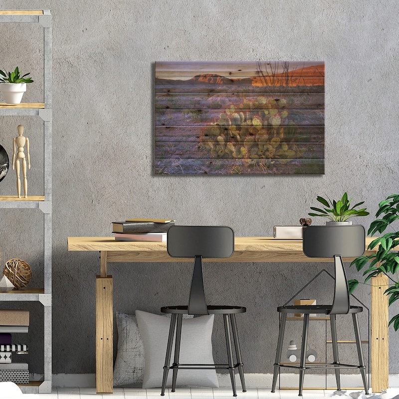 Opuntia In Chihuahuan Desert Landscape, Big Bend National Park, Texas Print On Wood by Tim Fitzharris - Multi-Color