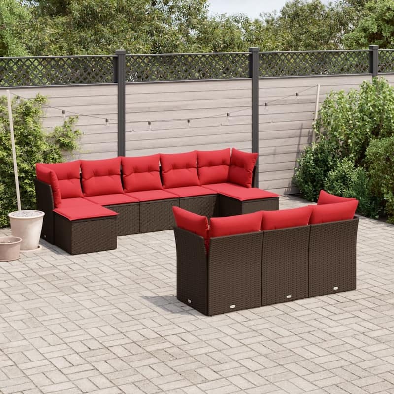 vidaXL 10/11 Piece Patio Sofa Set with Cushions Black/Brown/Gray Poly Rattan - 21.7 x 24.4 x 27.2