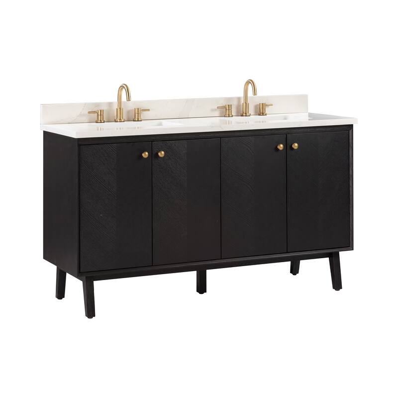 Avanity Adele 61 in. Vanity Combo in Black Oak finish with Calacatta Quartz Top