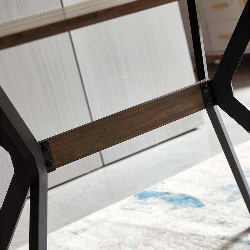 Dining Table MDF Wooden Top Metal Shelf Heat Transfer Legs Leveling