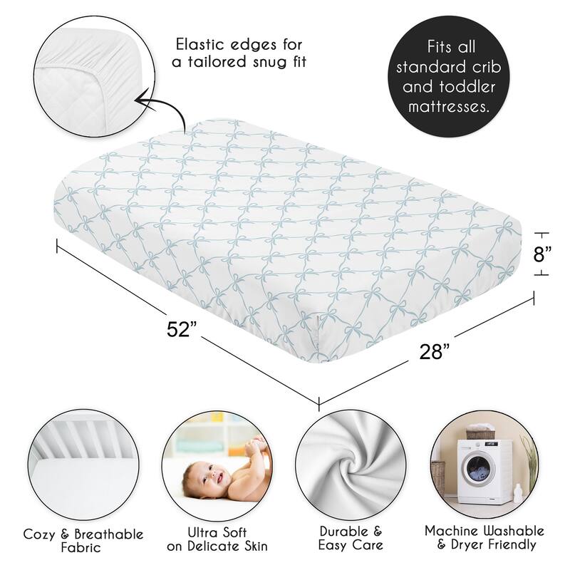 Sweet Jojo Designs Blue Bows Girl Fitted Crib Sheet - Tiffany & White Bow for the Ballet Collection, Vintage Coquette Aesthetic