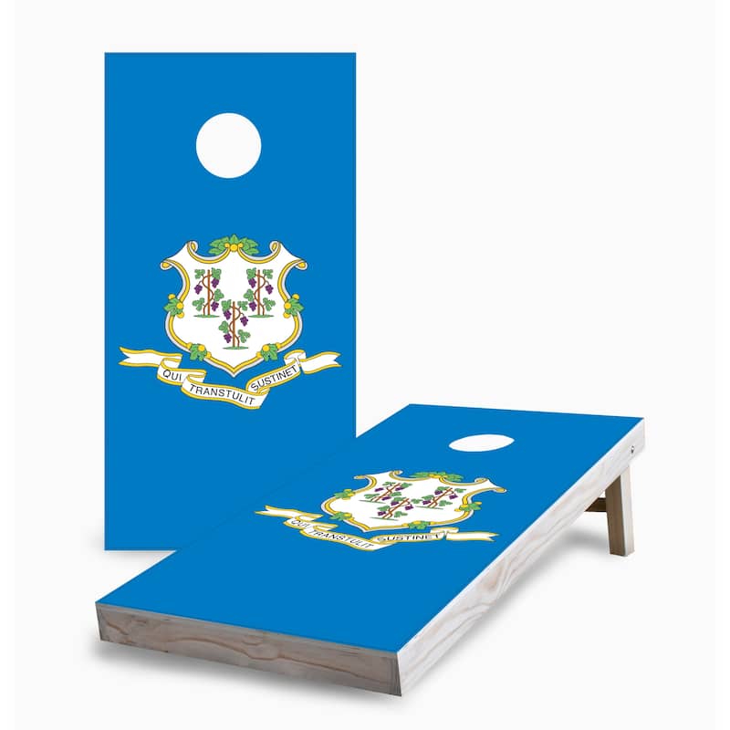 Connecticut State Flag Corn Hole Board Set with Carry Case - 16 Years and Up