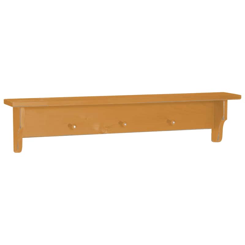 Amish Made Pine Primitive Storage Shelf with Pegs - 4 Foot - Mustard Yellow