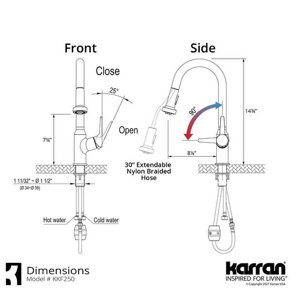 dimension image slide 1 of 2, Karran Scottsdale Single-Handle Pull-Down Sprayer Kitchen Faucet with Matching Soap Dispenser
