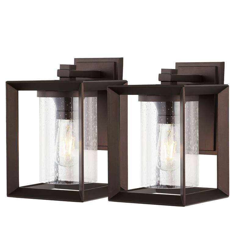 Bungalow 7.25" 1-Light Iron/Glass Modern Rustic Cube LED Outdoor Lantern, Oil Rubbed Bronze (Set of 2) by JONATHAN Y - Oil Rubbed Bronze
