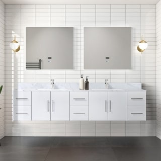 Geneva 84 in. W x 22 in. D Glossy White Double Bath Vanity and Carrara Marble Top