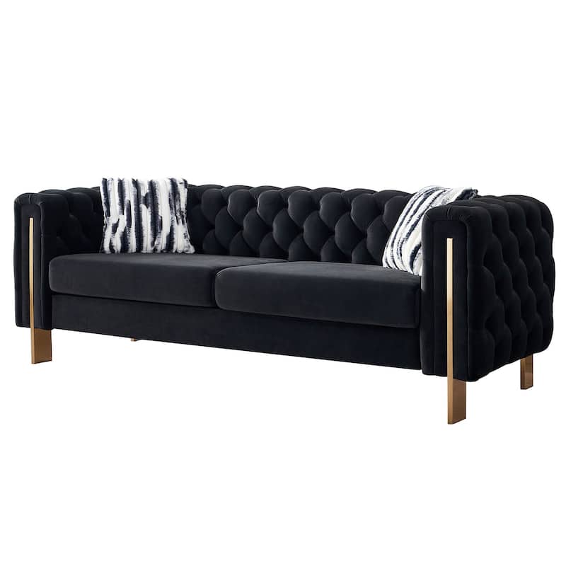 Modern Living Room Sofa Linen Square Arm Sofa - Black