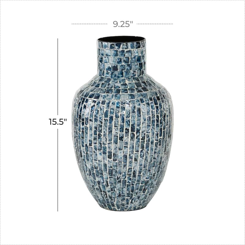 Mother of Pearl Shell Handmade Vase - Blue - Roche River Decor - 9"W x 9"L x 16"H