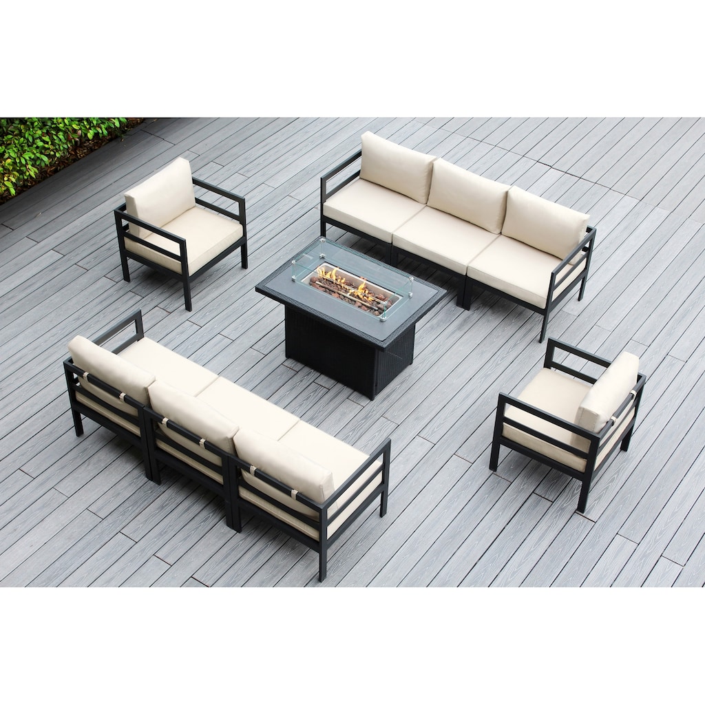 Ohana Outdoor 9-pc. Cushioned Aluminum Sectional with 42" Fire Table