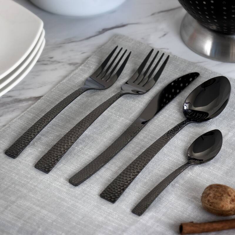MegaChef Baily 20 Piece Flatware Utensil Set, Stainless Steel Silverware Metal Service for 4 in Black