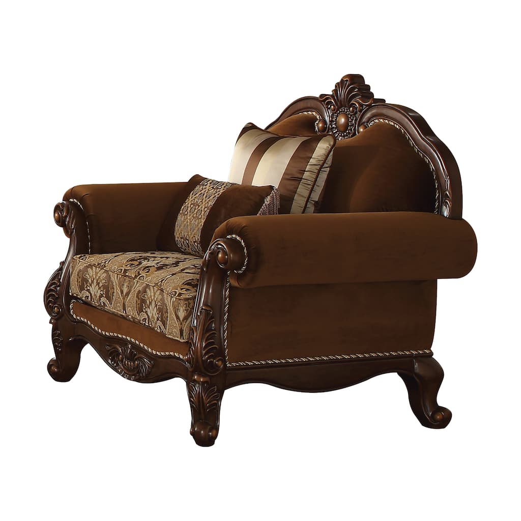 Kipling Brown and Cherry Oak 2-Pillow Arm Chair