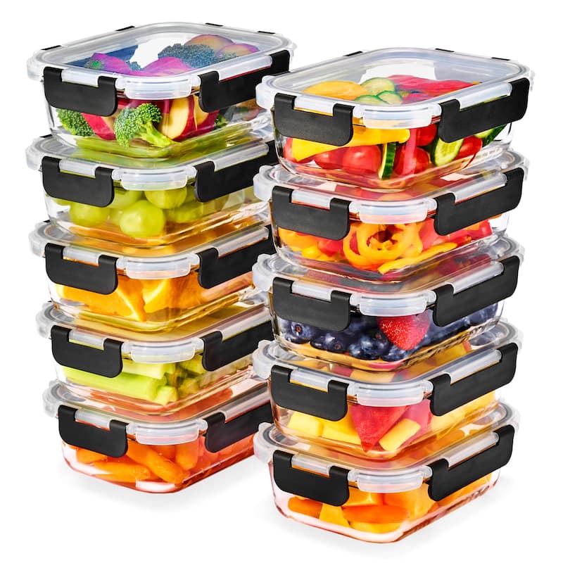 Sorbus Glass Meal Prep Containers with Airtight Lids - 10 Pack - 7 x 5.5 x 2.5 in