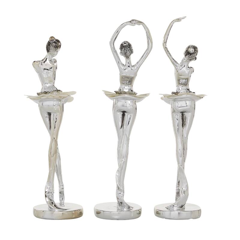 Polystone Dancer Sculpture with Capiz Inlay - Set of 3 Silver - Roche River Decor