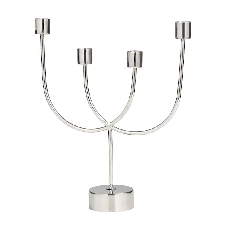Silver Stainless Steel Metal Overlapping U-Shaped Candelabra with Round Elevated Base