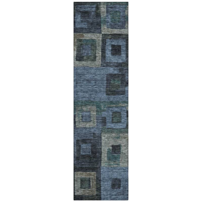 Machine Washable Indoor/ Outdoor Contemporary Blocks Chantille Rug