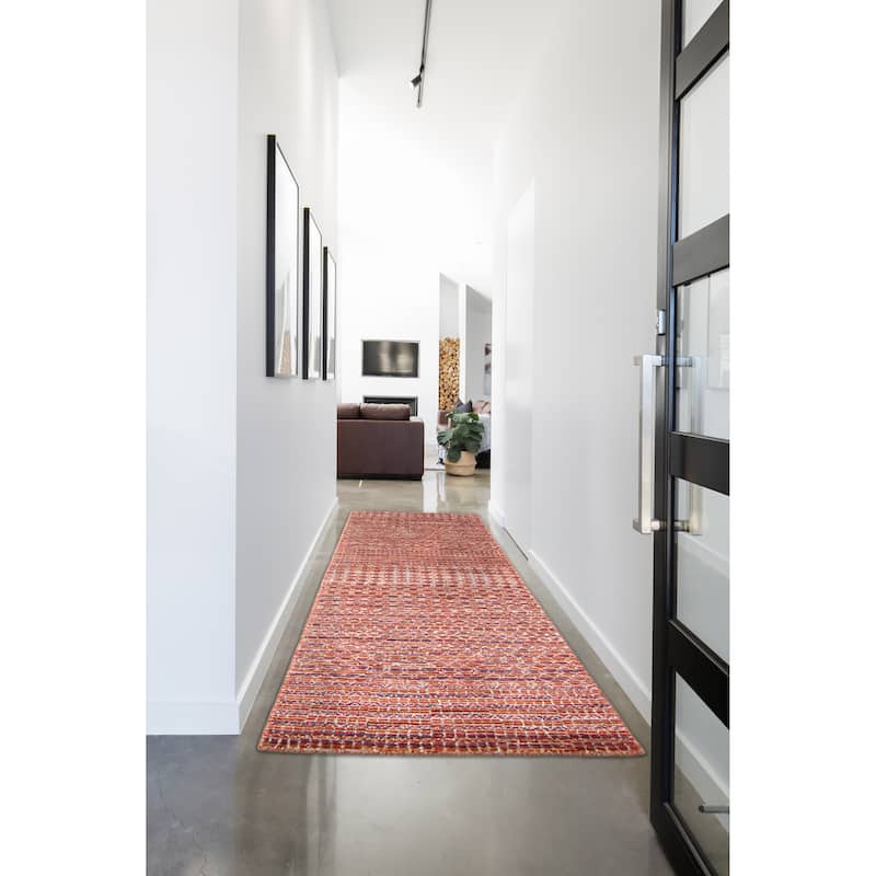 ECARPETGALLERY Hand-knotted Silk Shadow Red Silk, Wool Rug - 2' 7" x 8'
