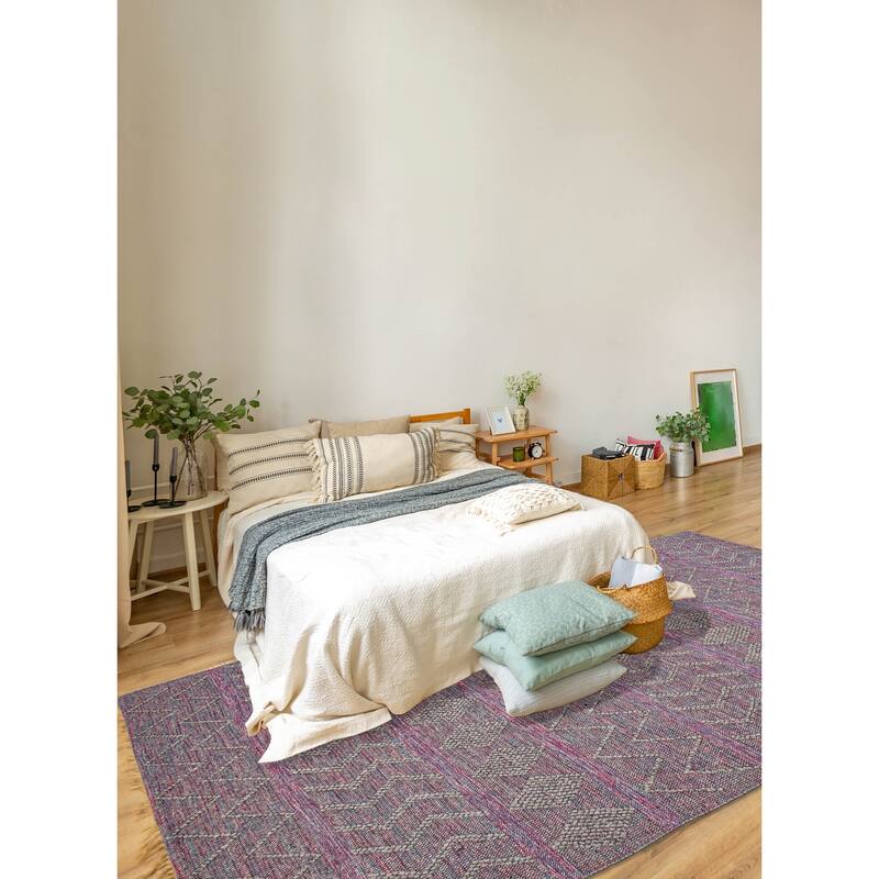 ECARPETGALLERY Braid weave Sienna Grey, Pink Wool Rug - 6'1 x 9'4