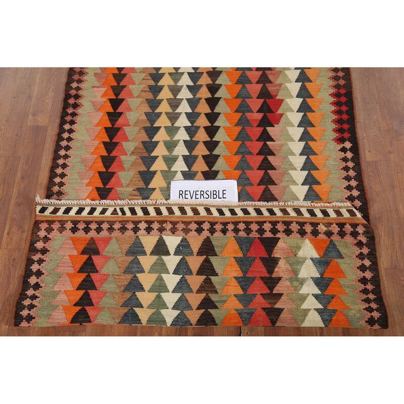 Kilim Qashqai Persian Vintage Rug Hand-Woven Tribal Wool Carpet - 3'10"x 6'8"