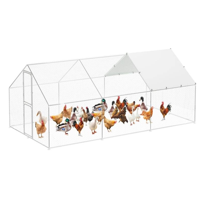 Metal Chicken Coop with Cover Large Walk-in Chicken Runs without ribs - 9.8*19.7*6.6FT