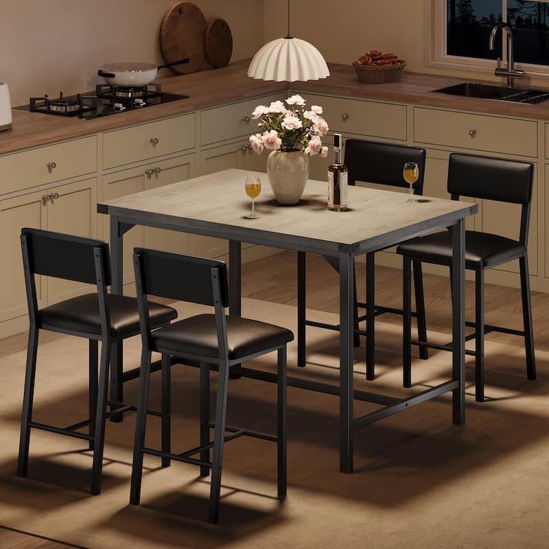 Dining Table Set for 4 w/Footrest & Corner Protector, 5-Piece Kitchen Table Set