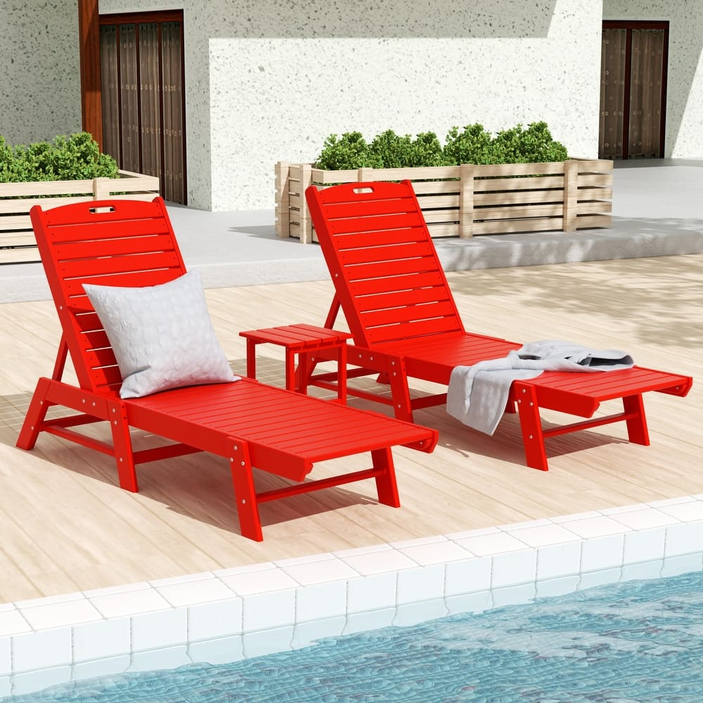 Laguna Hdpe All Weather Outdoor Patio Pool Reclining Armless Chaise Lounges With Square Side Table (3-Piece Set)