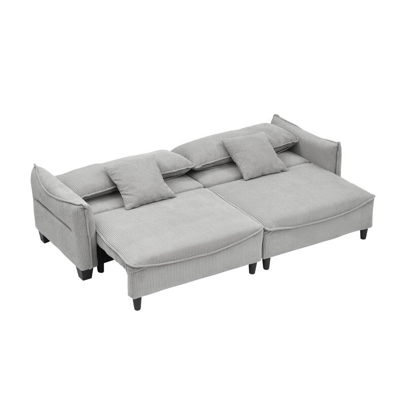 Convertible Corduroy Sofa Bed with Two Throw Pillows, Perfect for Small Spaces