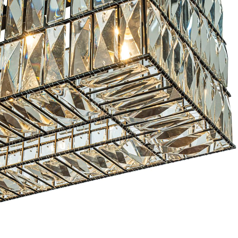 Modern Farmhouse Elegant Lantern Drum Crystal Chandelier in Matte Black for Dining Room