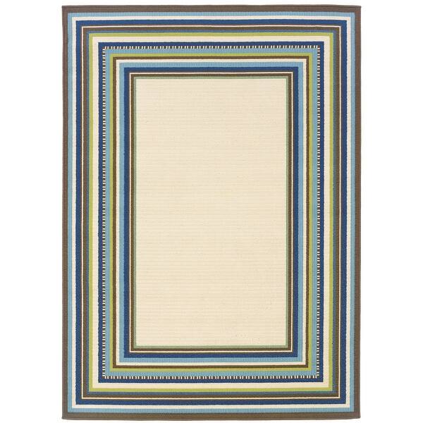 Cardiff Ivory Blue Border Outdoor Casual Area Rug Bed Bath & Beyond 38357406