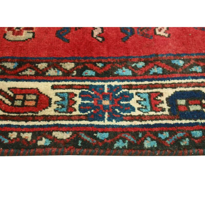 Fine Vintage Distressed Fattah Red/Navy Rug - 5'4" x 6'11"