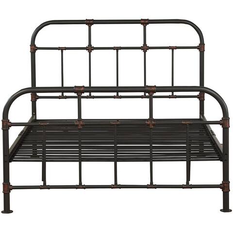 Industrial Nicipolis Full Metal Bed in Sandy Gray with Headboard and Footboard