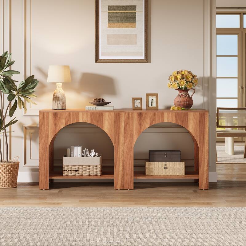 Rustic Wood End Table 2 Tier Side Table with Storage for Living Room