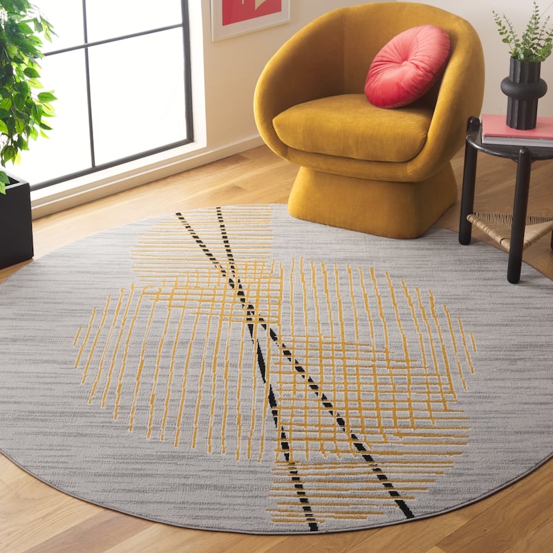 SAFAVIEH Odyssey Lisianne Mid-Century Modern Rug - 6'7" Round - Grey/Gold