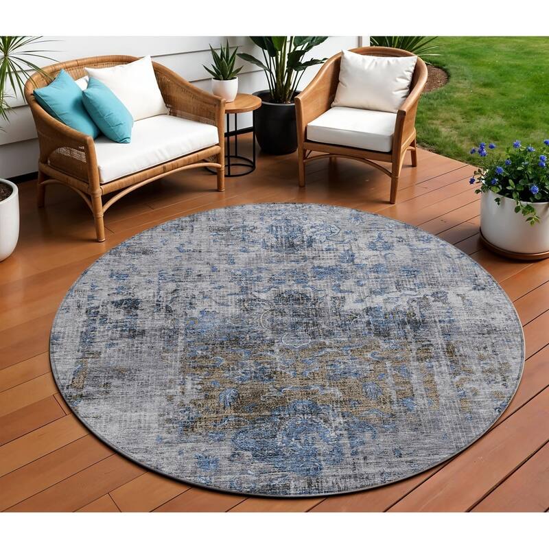 HomeRoots Floral Traditional Rectangle Outdoor Rug - 8' Round