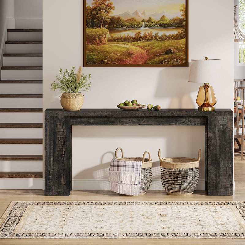 70.9 Inches Long Farmhouse Console Table Sofa Accent Table for Living Room - Black
