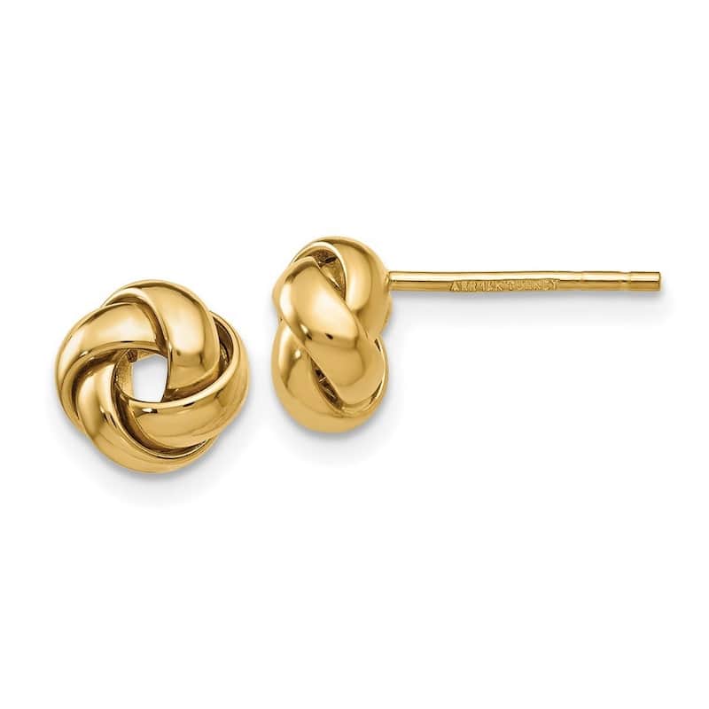 Curata 10k Yellow or Two-tone Gold 8mm Polished Puffed Love Knot Post Earrings