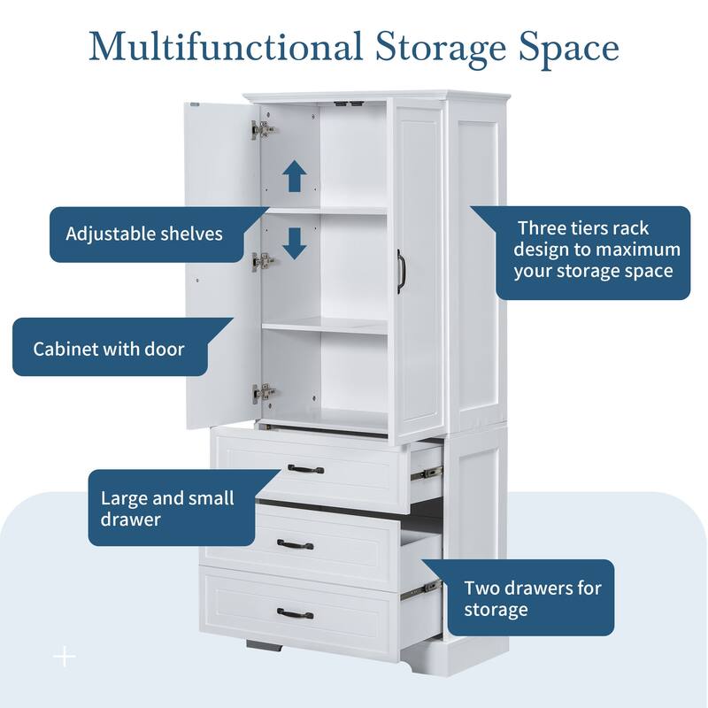 GDFStudio - Mason Tall Bathroom Cabinet with Doors, Drawers, and Adjustable Shelf