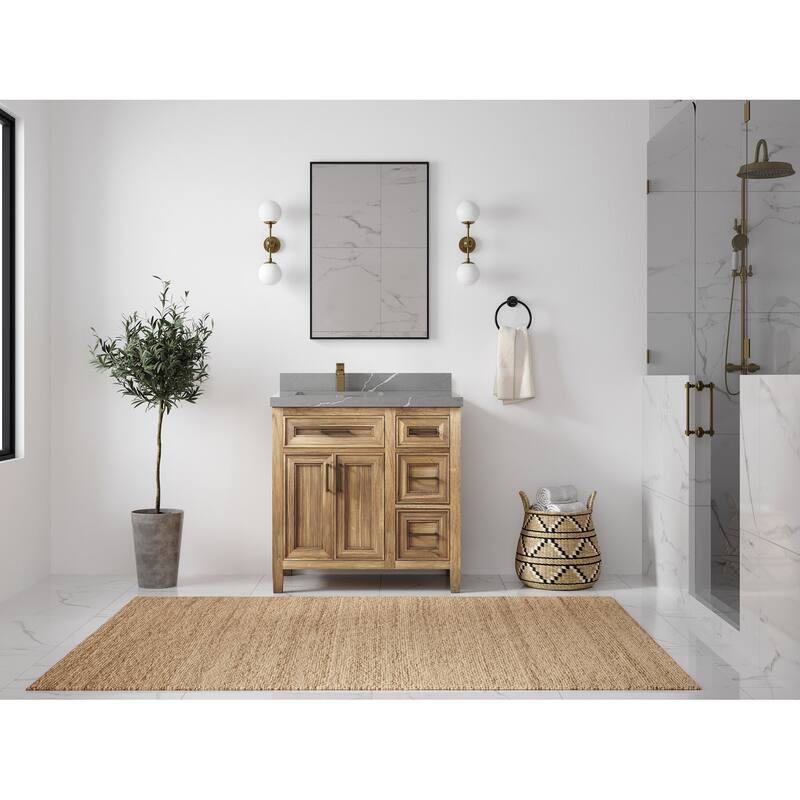 Willow Collections 36 in. W x 22 in. D Santa Monica Teak Left Offset Sink Bathroom Vanity with Countertop