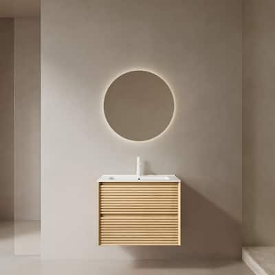 24"/30"/36" Wall-Mounted Bathroom Vanity with Sink, Ceramic Integrated Basin, Floating Plywood Bathroom Cabinet with Drawers