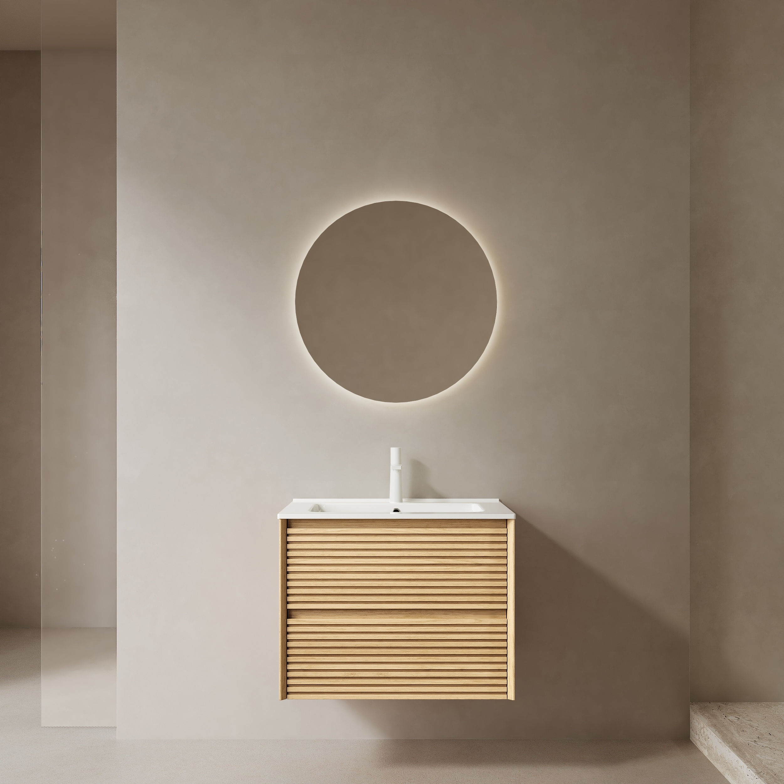 24"/30"/36" Wall-Mounted Bathroom Vanity with Sink, Ceramic Integrated Basin, Floating Plywood Bathroom Cabinet with Drawers