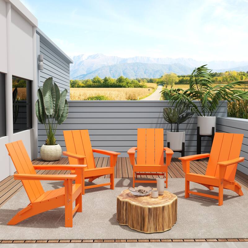 Polytrends Shoreside Modern Poly Folding Eco-Friendly All Weather Adirondack Chair (Set of 4) - Orange
