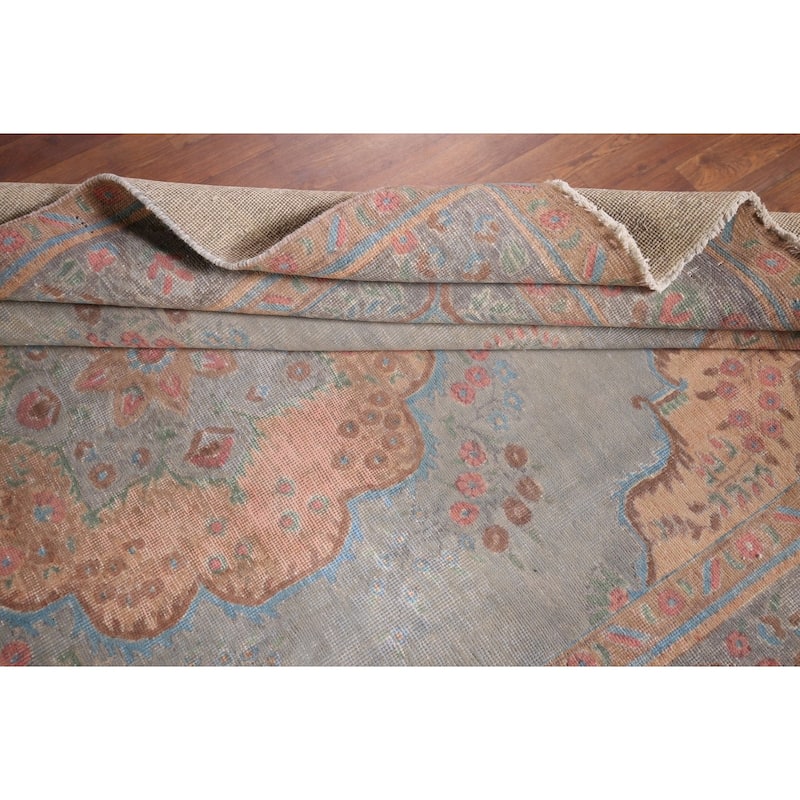 Distressed Tabriz Persian Antique Area Rug Hand-Knotted Wool Carpet - 6'5"x 9'5"