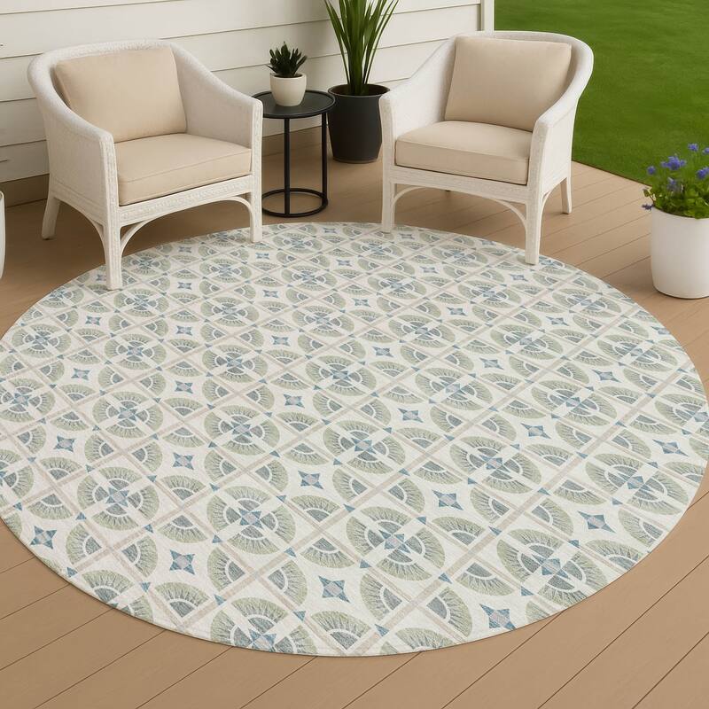 Machine Washable Indoor/ Outdoor Modern Roeland Chantille Rug - Ivory - 8' x 8'