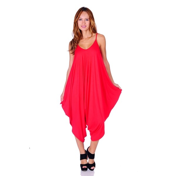 Simply Ravishing Women's Solid Spaghetti Strap Loose Fit Harem Jumsuits (Size: Small - 3X)