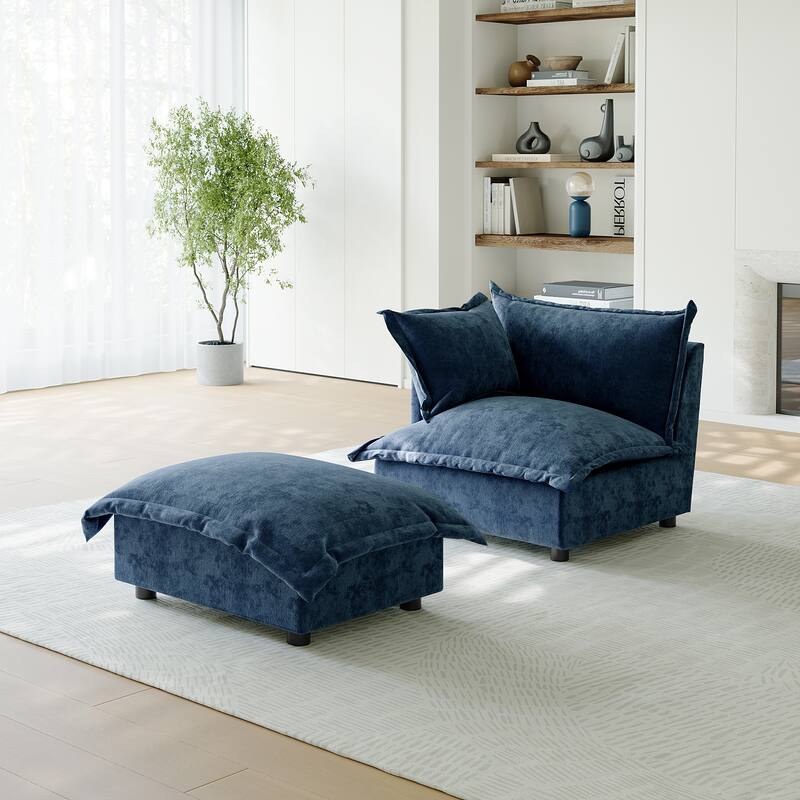 Casual 40"W Oversized Soft Comfy Cloud Chenille Chaise Lounge with Ottoman