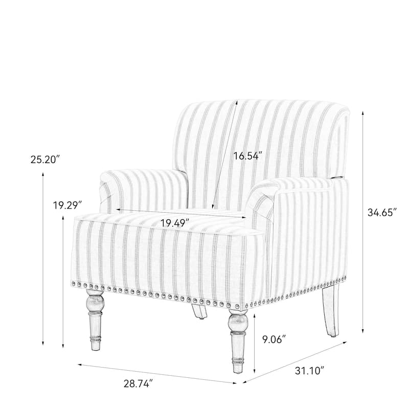 Linen Accent Chairs Nailhead Trim Armchairs with Wooden Legs